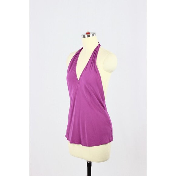 STEPHAN JANSON Purple 100% Silk Crepe De Chine V-Neck Halter Tank, Size 44 - Picture 4 of 11